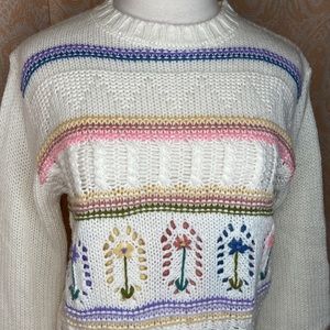Rainbow flower window vintage knit sweater